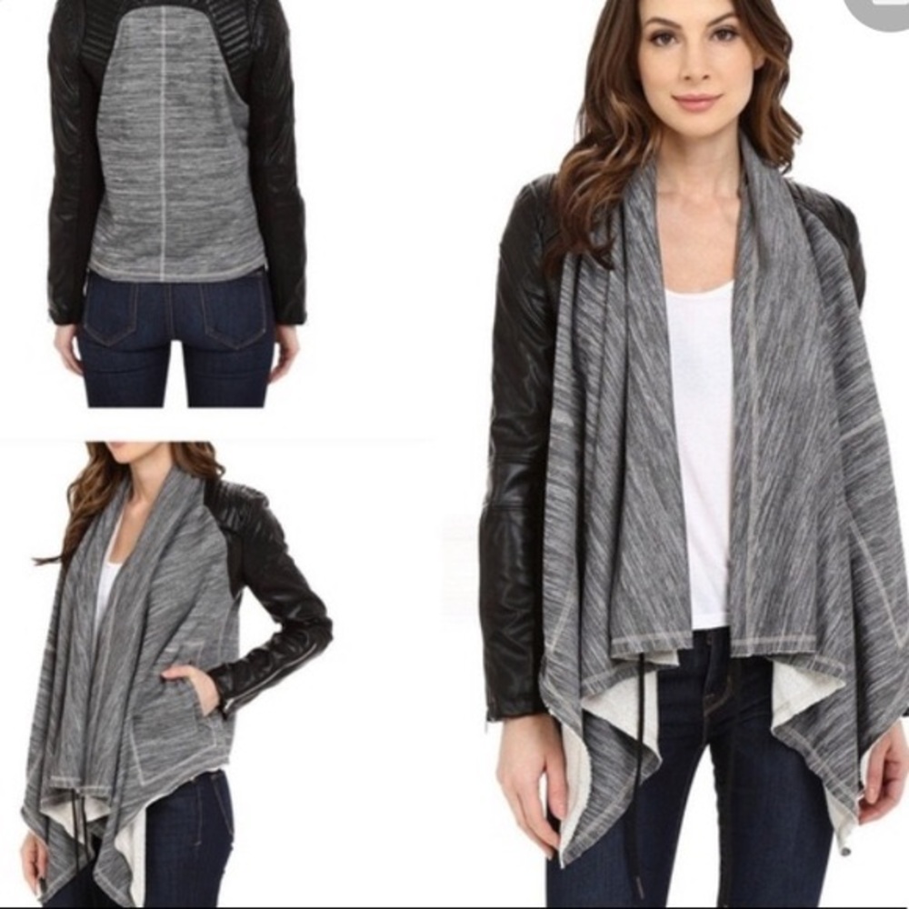 Blank NYC Small Black Heathered Gray Drape Front Moto Cardigan Jacket